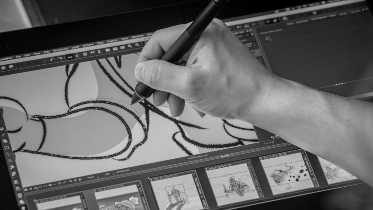 Image of a storyboard artist working in Storyboard Pro.