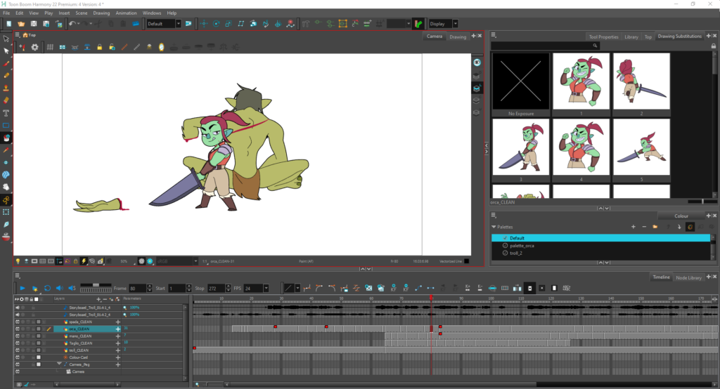 Never turn your back on a troll. Screenshot of the ink and paint process in Harmony Premium provided by Federico Vallarino.