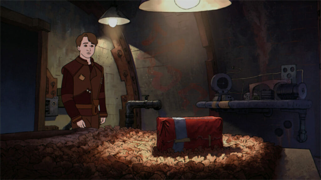The Guardians of the Galaxy Holiday Special's Peter Quill finds a crudely wrapped gift in his room.
