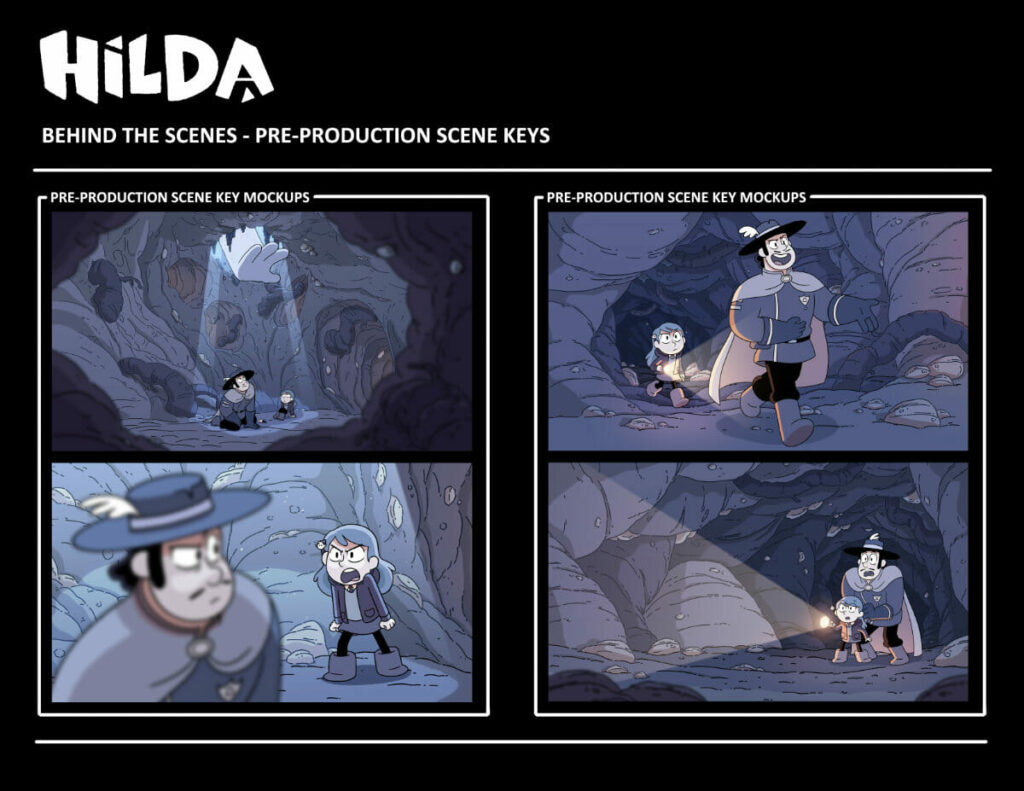 Pre-production scene keys set expectations for the lighting, compositing and colour before the animation and compositing stages. 