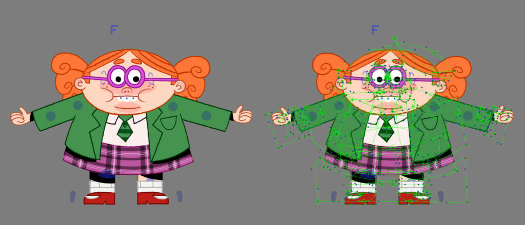 The Little Girl's character rig includes six rotations as well as artfully-applied deformers and cutters.