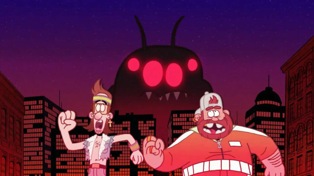 The bullies run away from The Alien at the end of Rob Zilio's animated short.