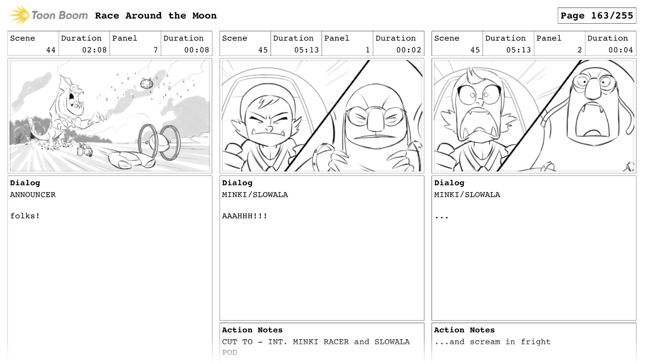 Race Around The Moon Animatic Panels